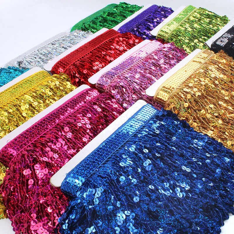 Garniture Franges Sequins Artisanat DIY 16cm Largeur Pour Robe Danse Latin