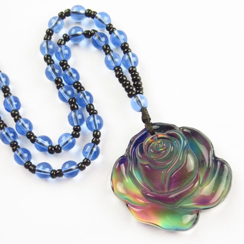 40x38x8mm Blue Rainbow Mood Stone Flower Necklace About 24