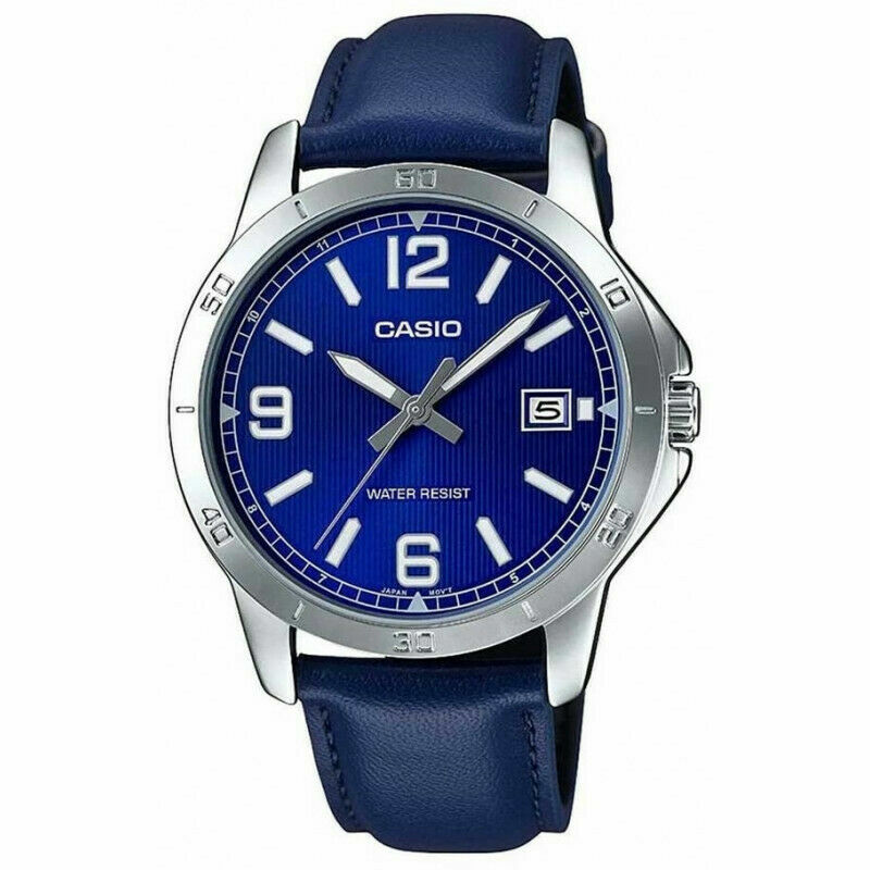 Casio Mtp-V004l-2budf Orologio Uomo Pelle Blu Data 40mm lac