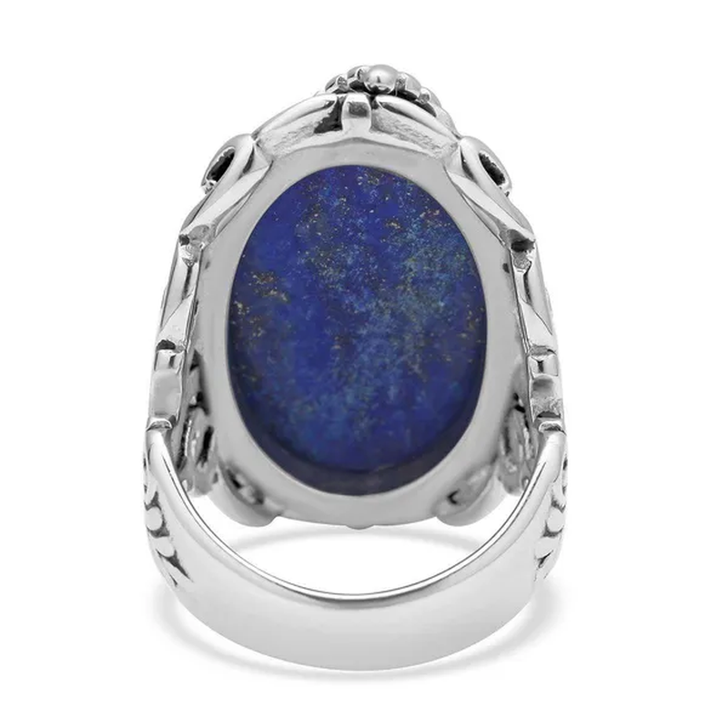 Shop LC Lapis Lazuli Cocktail Statement Ring ION Plated Yellow Gold Floral Blue Crystal Stainless Steel