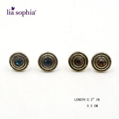 New Lia Sophia Vintage Gold Tone Blue & Amber Crystal Stud Earrings BOGO 2 Pair