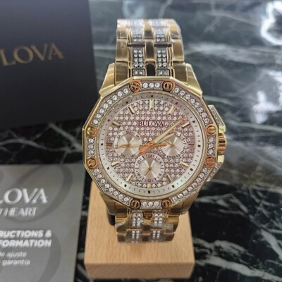 Bulova New 98C126 Men's Crystal Octava Quartz Watch Silver Gold Dial 41.5mm