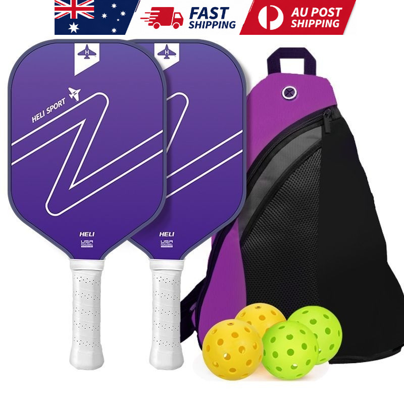 Pickleball Paddle Set Fiberglass USAPA Purple Gradient TPU 4 Balls Set+Carry Bag
