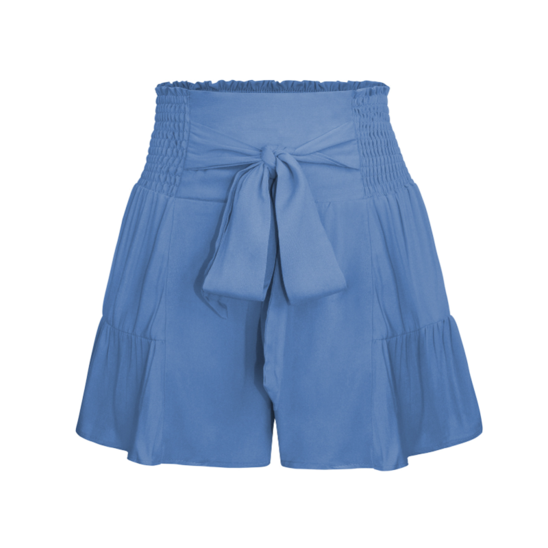 Donna Elasticizzato Gamba Larga Pantaloncini Pantaloni Fiocco Cravatta