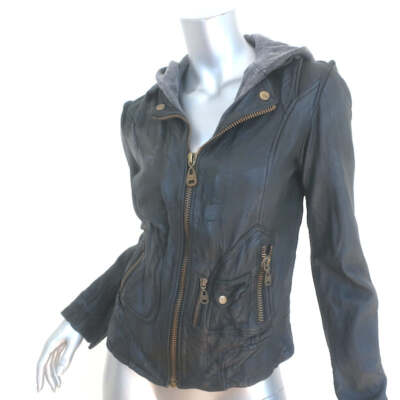 Pre-owned Doma Zip-out Hood Leather Jacket Black Size 0
