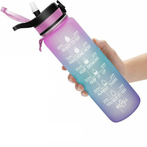 32oz/1L BPA Free Motivational Water Bottle +Carrying Strap S