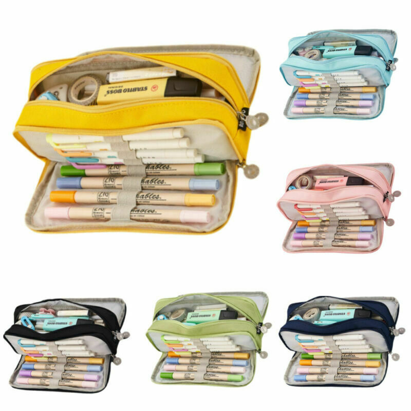 Case Double Side Canvas Pen Bag Stationery Storage Pouch