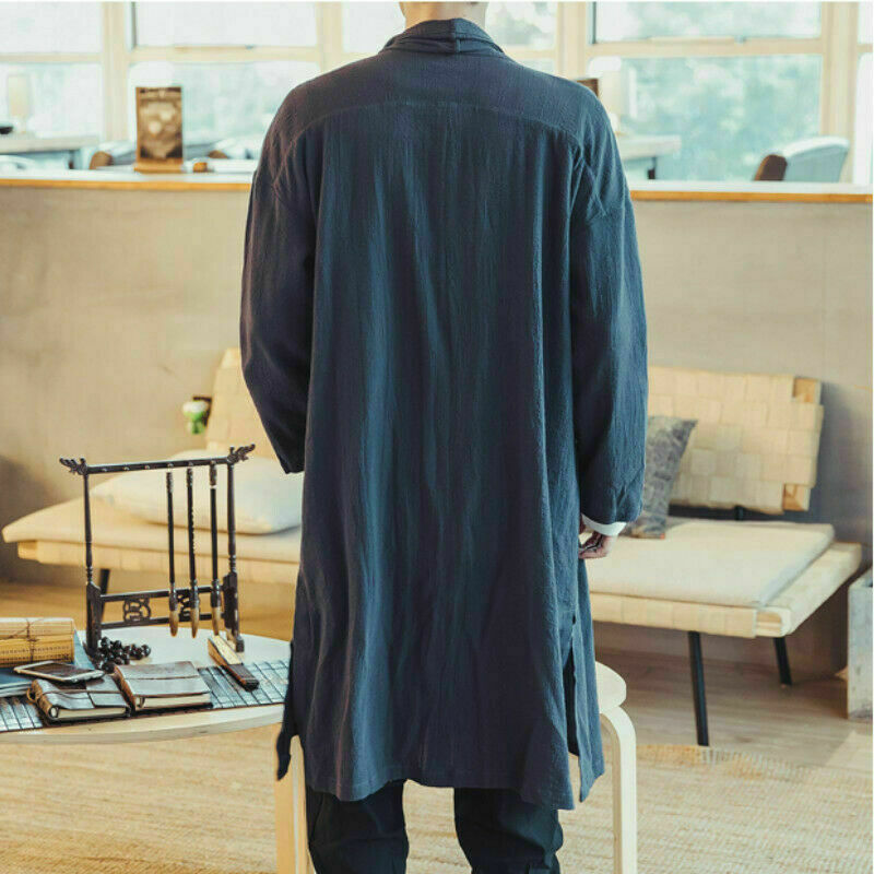 Men Japanese Kimono Coat Jacket Loose Yukata Outwear Long Bathrobe Top Retro