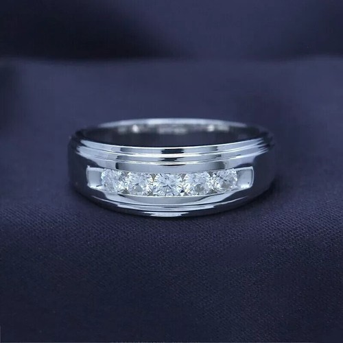 2 Ct Round Cut Moissanite Five Stone Half Eternity Engagement Ring 14K WG
