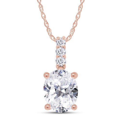 1.95ct Lab Created Moissanite Oval Solitaire Pendant Necklace in 14K Rose Gold