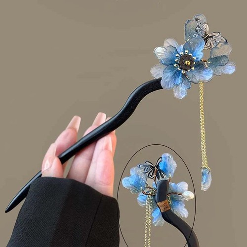 Elegante Holz Haarnadeln Für Frauen Chinesischer Stil Floral Quaste Vintage