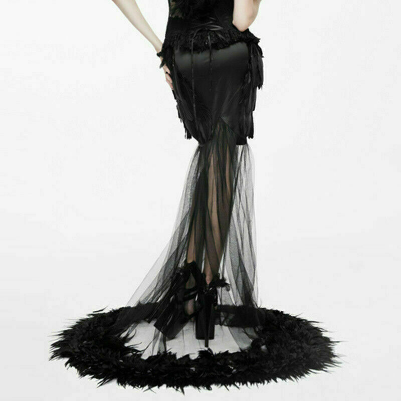 Pre-owned Eva Lady Elegant Gothic Floor-length Women Black Party See-through Feather Skirt