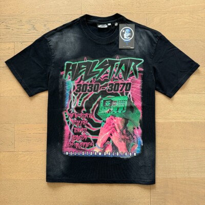 Mens New Hell Studios star Character print Tee Wash Style Short Sleeve T-shirt