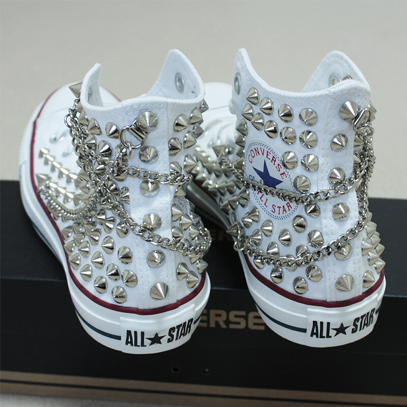 Pre-owned Converse Genuine  All-star With Studs & Chains Sneakers Sheos White