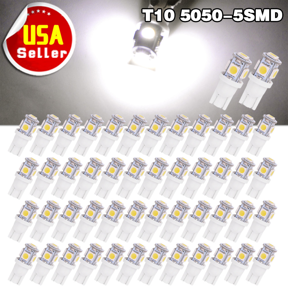 50x White T10 168 194 5050 LED Bulbs Car Interior Dome Map License Lights 6500K