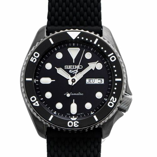 Pre-owned Seiko 5 Sports Black Dial 42.5mm Automatic Men's Silicone Watch Srpd65k2