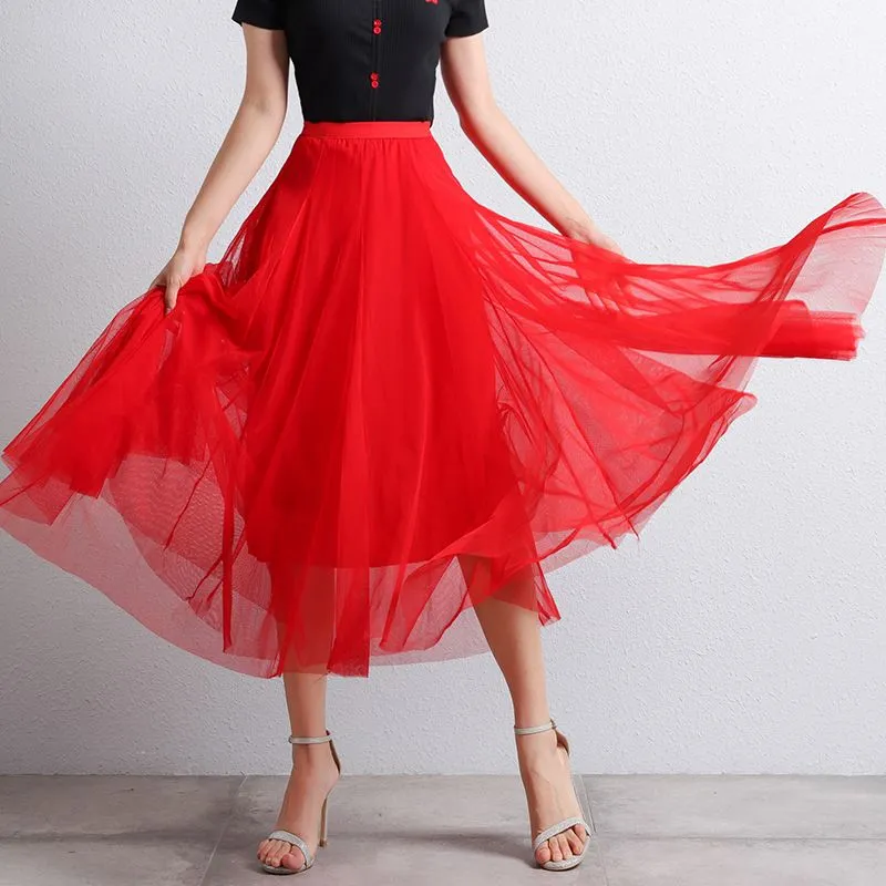 Femme Maille Jupe Midi Trapèze Superposé Plage Bohême Demi Robe Costume Danse