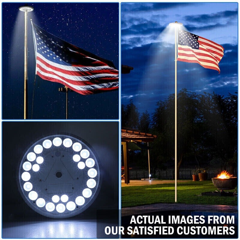 26 LED Solar Powered Flag Pole Light Auto Active Super Bright Outdoor Waterproof