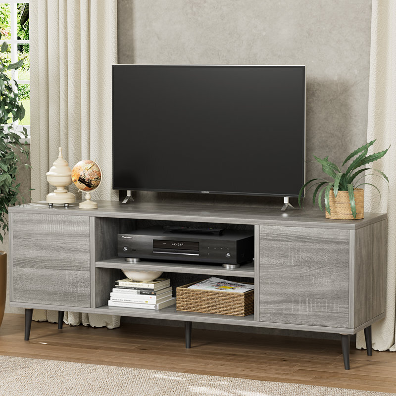 65 Inch TV Stand Media Console Natural Modern Entertainment Center with Cabinets