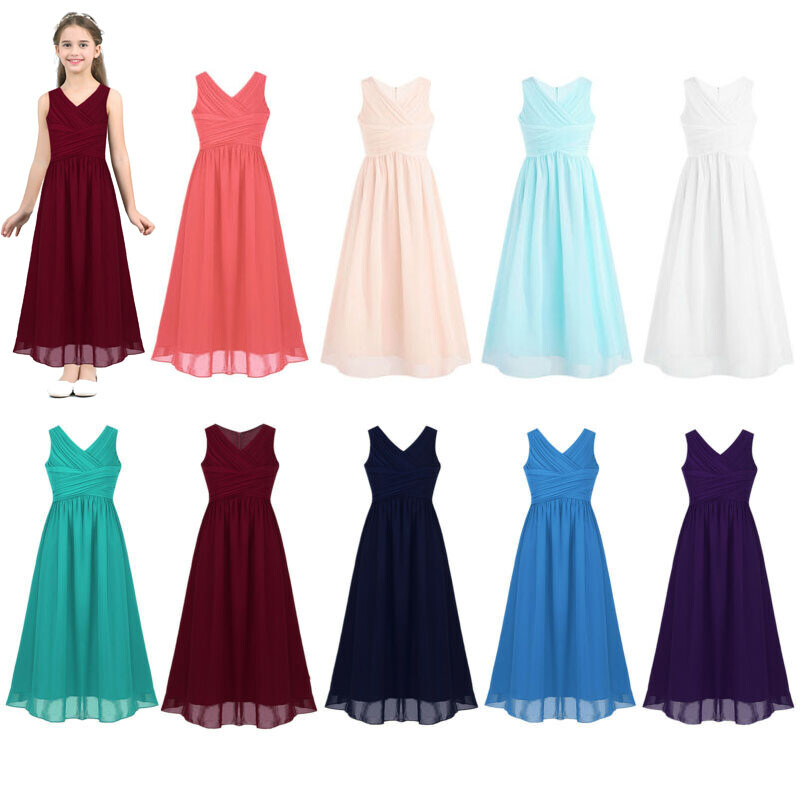 BluNight Collection Flower Girl Dress - Round Neck Chiffon Summer Dress For Weddings & Special Events, Sizes 4-14