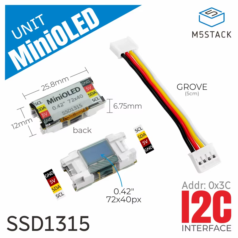 Official Mini OLED Unit 0.42 Inch 72x40 Resolution Monochrome Display SSD1315