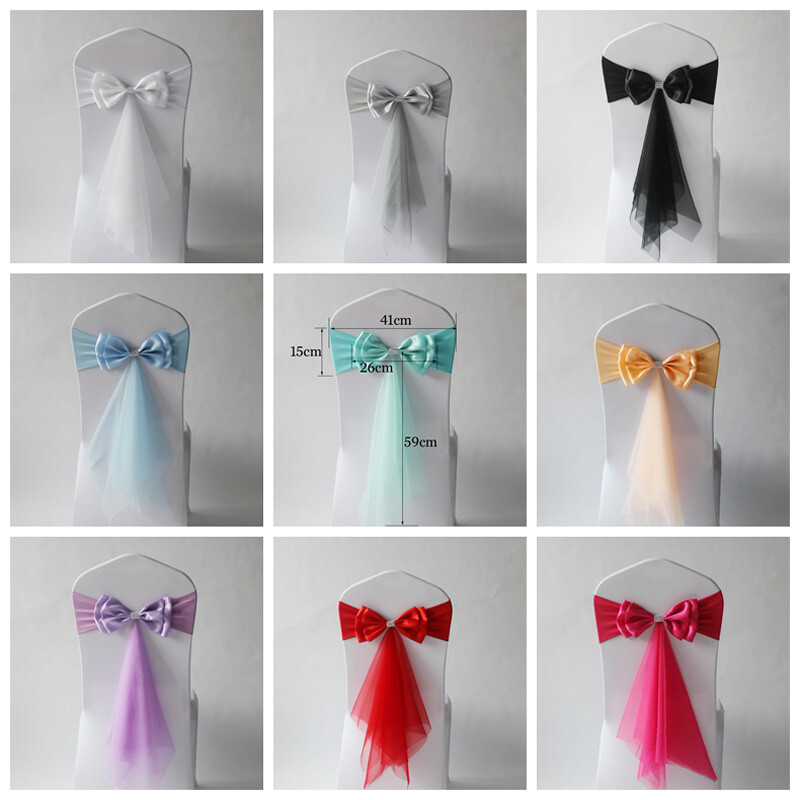 10 Lot Écharpes De Chaise Satin Nœud En Tulle Ruban Élasthanne Couverture