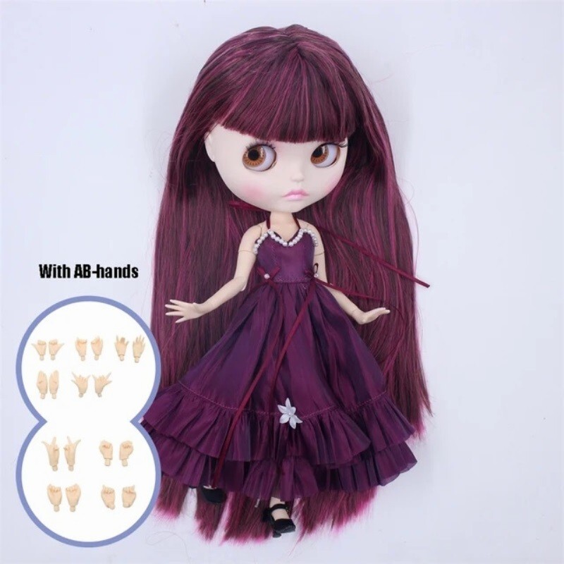 Blythe Doll with Dress Black Shoes Mixed Hair Matte Face 12" BJD Toys Outfit DIY