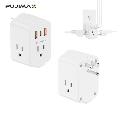 2Pcs For PUJIMAX Universal Plug Power Strip 3 Outlet + 3 USB Charge for Travel