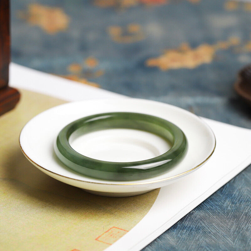 Pre-owned Jade Certified Nature Grade A Icy Lake Green Hetian  Ite Bracelet Bangle 56mm
