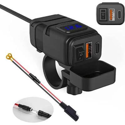Motorcycle Dual Usb Mobile Charger 12v Fast Charge With Waterproof Voltage Digit