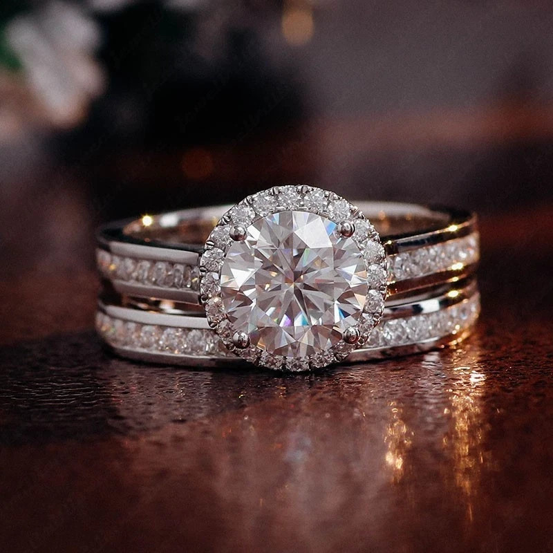 2.30Ct Round-Cut EF/VS1 Lab Grown Diamond Wedding Bridal Ring Set White Gold 14K