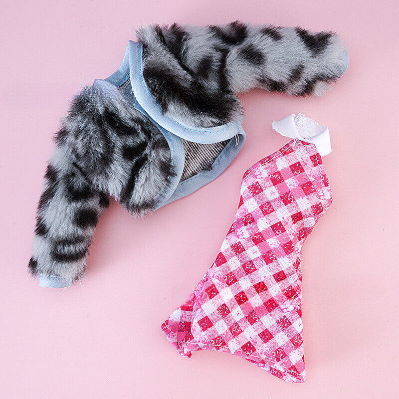 Fashion Winter Plush Coat Leather Skirt Dress Outfits for 11.5" Doll Clothes Set