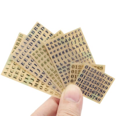 6 Sheets Small 0.12 Inch Alphabet Number Stickers Glitter Alloy Self Adhesive Le