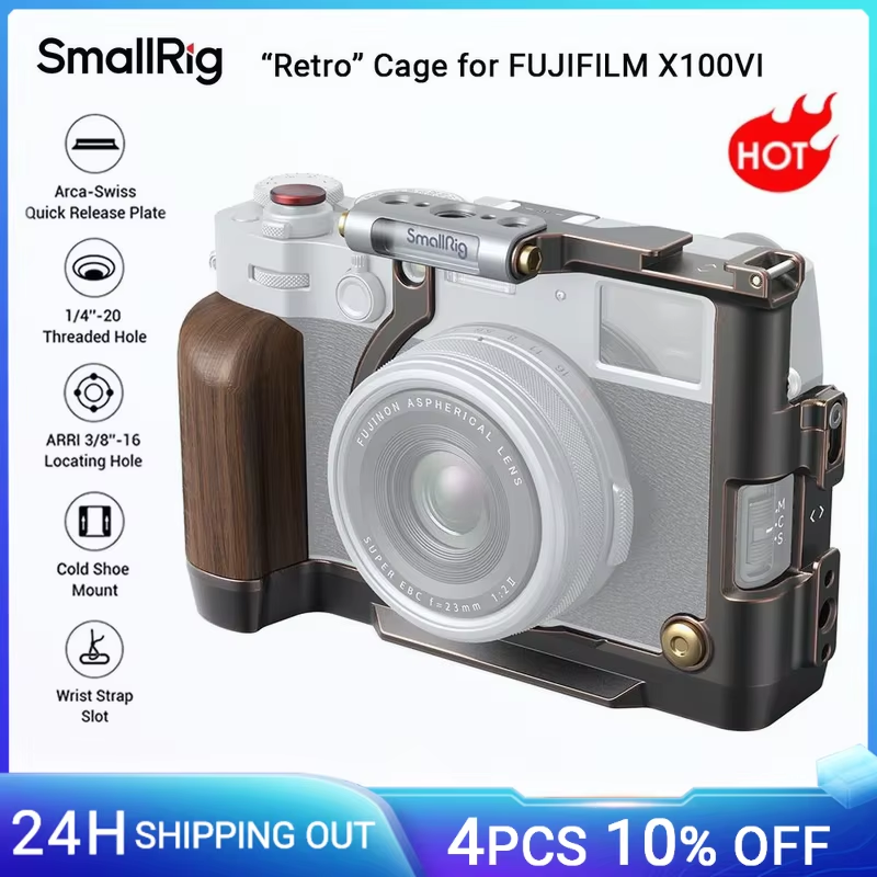 X100VI “Retro” Cage for FUJIFILM X100VI, with Wooden Handgrip, Build-in Arca-Swi