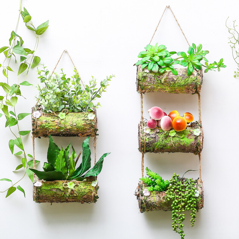 Extérieur Fleur Suspendu Panier Bois Jardin Décor Paysage Porte Ornement Moderne