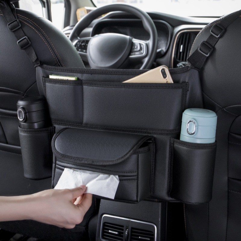 1x Car Back Seat Organiser Cup Holder Tissue Storage PU Leather Multi Pockets