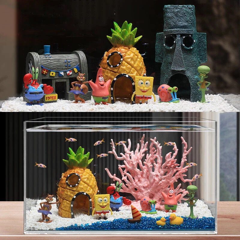 Cartoon Aquarium Ornament Fischtank Spongebob Verstecken HÃ¶Hle Harz Haus Dekor