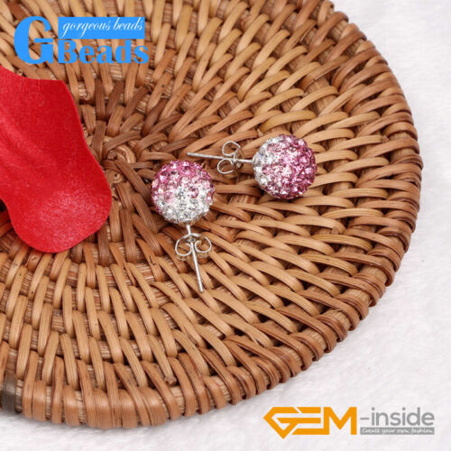 10mm Colorful Sparkle Clay Rhinestone CZ Crystal Pave Disco Ball Stud Earrings