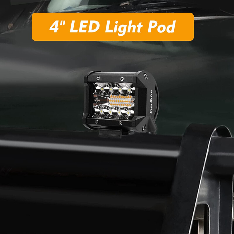 EverBrite 2PCS 4-Inch Led Pods 60W Off Road Light Pods 6 Mode White Amber Strobe