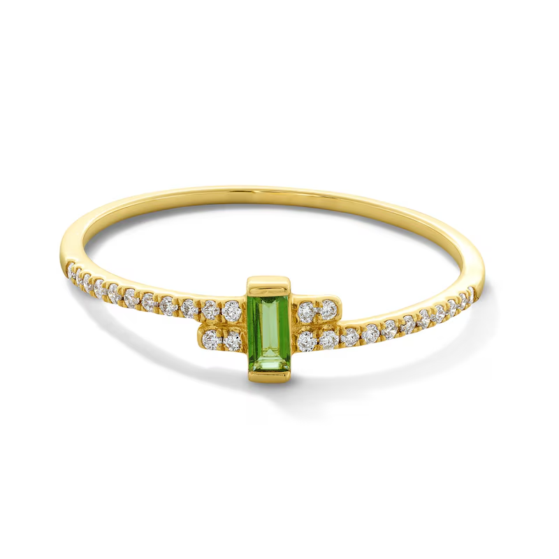 1/8 Ct Green Tourmaline & Certified Lab-Grown Diamond Bypass Ring Sterling