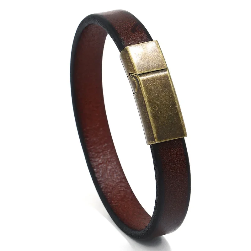  Men Jewelry Genuine Braided Leather Bracelet for Men Stainless Steel Magnetic C