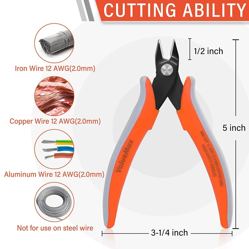 ValueMax 3PCS 5" Flush Wire Cutter Precision Micro Cutter Anti-Slip Flush Pliers