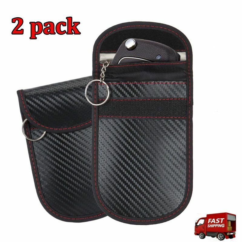 2 Pack Faraday Bag for Key Fob Cage Protector Car RFID Signal Blocking Bag Black