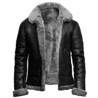 Winter Coat Mens  Faux Lamb Shearling Sheep Skin Flying jacket  UK