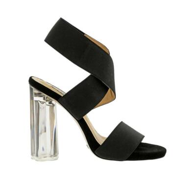 Pre-owned Gianni Renzi /gml Python Cross Ankle Wrap Sandal Heel In Black