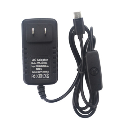 5V 3A Raspberry Pi 4 Power Supply Adapter with Switch USB-C Type C Cable