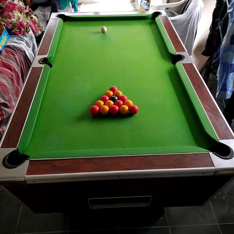 Pub Pool Table 6 Ft Slate Bed Coin Operated Free Play with Balls & Cue