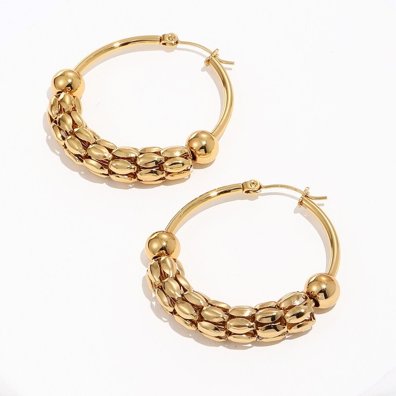 18ct Gold-Plated 40mm Bali Patterned Hoop Earrings