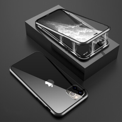 Double Side Tempered Glass Phone Cover 360° Magnetic Adsorption Metal Frame Case