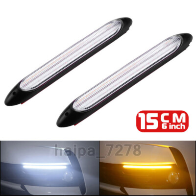 2X 6'' LED DRL Strip Car Daytime Running Light Sequential Turn Signal White Amber